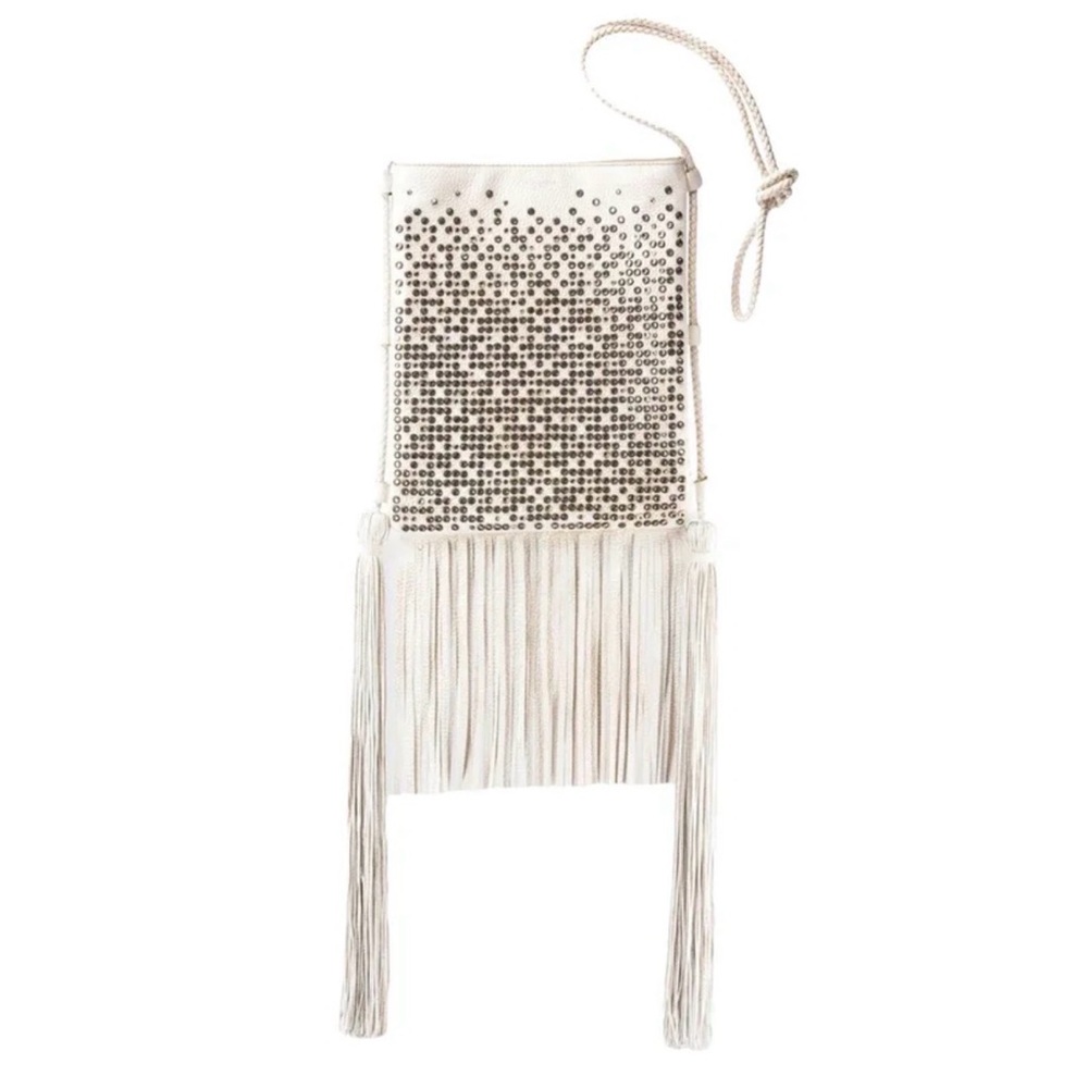 SOLD! RARE Saint Laurent 2018 RUNWAY Ivory Leather Fringe/Crystal  Shoulder Bag
